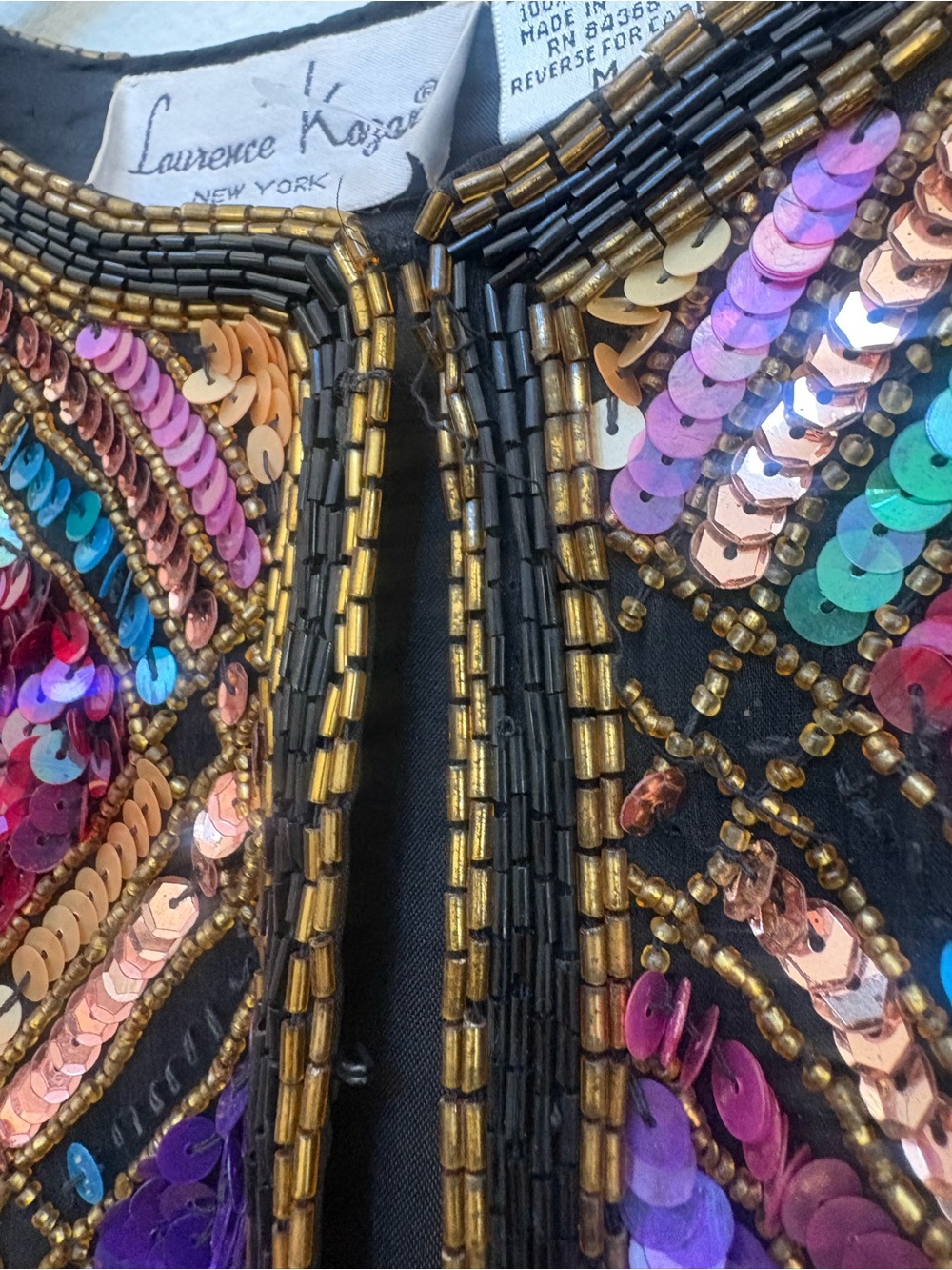 Laurence Kazar Multicolor Sequin Blazer with Gold Accents VINTAGE - Picture 2 of 8